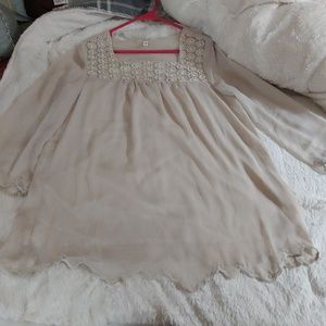 Krazy Kat Beige squeinced in pearls blouse